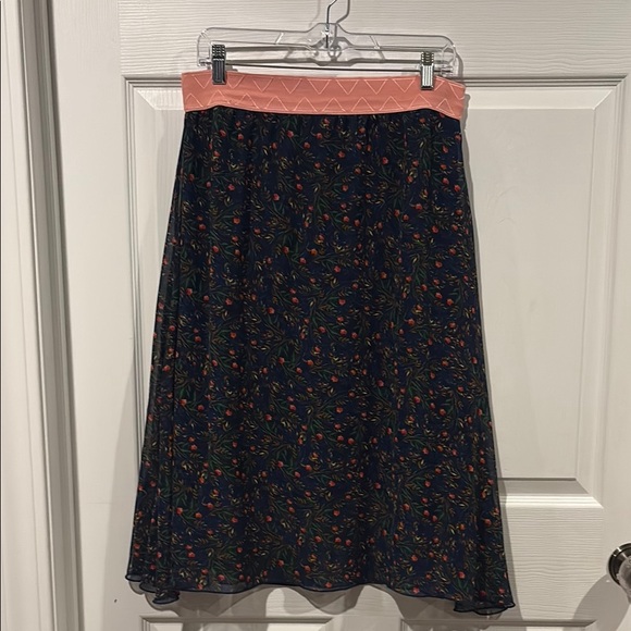 LuLaRoe Dresses & Skirts - LuLaRoe Navy Midi Skirt with Coral Waistband and Tiny Floral Sprigs